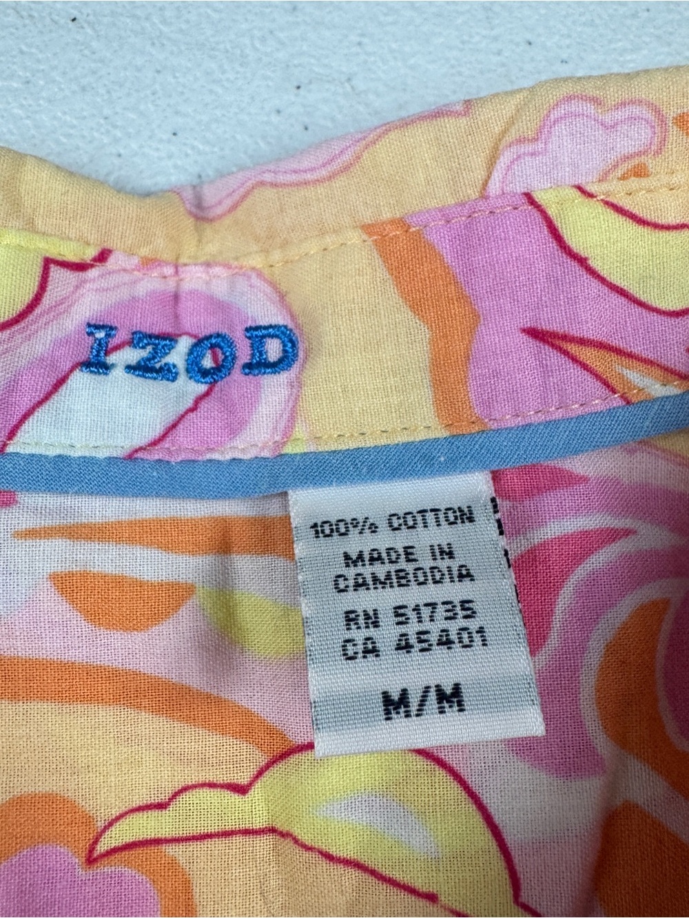 Izod Button Down Shirt Womens M Medium Short Sleeve V Neck Yellow Pink Orange‎ - Picture 4 of 8